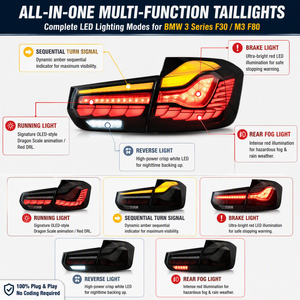 ชุดไฟท้าย VLAND สีแดงใสรมดำ OLED สไตล์ GTS ไฟท้าย LED สำหรับ BMW ซีรีส์ <span class=keywords><strong>3</strong></span> F30 M3 F80 LCI ปี 2012-2019 - Product Image 2