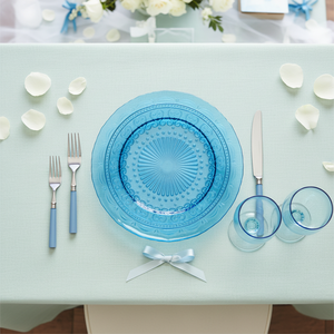 Assiettes de présentation romantiques <span class=keywords><strong>en</strong></span> verre rose 13 pouces à bord festonné gaufré pour douche nuptiale et banquet - Product Image 5
