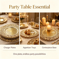 Sous-plat rond en plastique de style européen à bord irrégulier, décoratif doré, 13 pouces, pour la décoration de table de mariage ou de restaurant