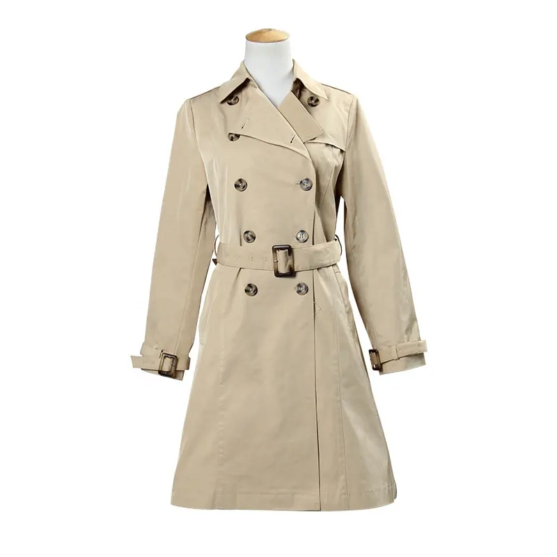 Women'S Trench Coats Fashion Light Double-Breasted Epaulettes Medium Length Plus Size Women'S Coat