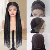 Perruque de Tresses Africaines Longues Sans Nœuds, Raie Carrée, 13*4, Dentelle Frontale HD, Effet Dreadlocks, Cheveux à Tresser en Fibre Synthétique Haute Température pour Femmes