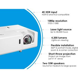 โปรเจคเตอร์ Optoma ZH406ST ระยะฉายสั้น 1080p 4200 ลูเมนส์ เลเซอร์ สำหรับธุรกิจและการศึกษา - Product Image 1
