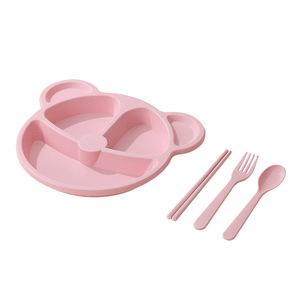 จานอาหารแบ่งช่องสามช่องลายหมีน้อยน่ารัก พร้อมช้อนส้อม ดีไซน์เรียบง่ายทันสมัย สำหรับ<span class=keywords><strong>เด็ก</strong></span>ทานอาหาร - Product Image 5