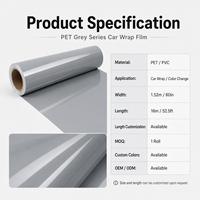 Film de covering automobile PET gris brillant, film de changement de couleur auto-adhésif avec technologie Air Release pour voitures, vente en gros OEM