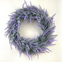 Couronne de lavande ronde américaine faite à la main de 15 pouces en plastique imperméable de haute qualité pour la décoration murale de la maison et des restaurants