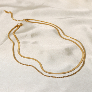 J&amp;D Jewelry Waterproof 18K PVD Gold Plating Also <strong>Silver</strong> Colorway Two <strong>Layers</strong> Rope Flat Snake Chain <strong>Necklace</strong> - Product Image 6