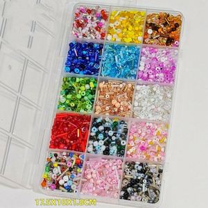 Kit de Fabricación de Joyas con 15 Compartimentos, Cuentas de Vidrio Multicolores de 4 mm y Cuentas Tubulares en Caja para Manualidades y Collares - Product Image 2