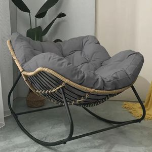 Sillón mecedora de mimbre tejido tipo reclinable para sentarse o recostarse, para balcón, hogar, ocio, de hierro, individual - Product Image 4