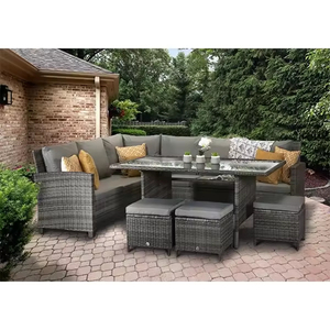 Modern Waterproof <b>Rattan</b> Steel Frame <b>Outdoor</b> Dining Garden Set - Product Image 1