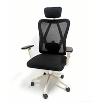 Chaise de bureau ergonomique à dossier haut en maille respirante, avec soutien lombaire, appuie-tête et accoudoirs réglables, inclinable
