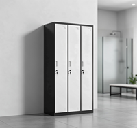 Casier en acier robuste à 3 portes, cadre noir, porte blanche, armoire de vestiaire en métal, casier de rangement pour le personnel de bureau et de salle de sport