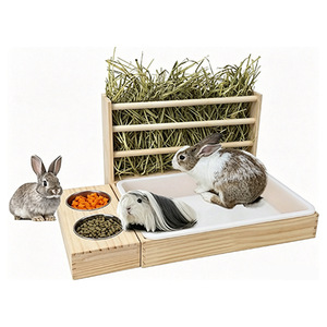 Comedero de heno de madera Tianying para conejos con arenero y cuencos, casa para animales pequeños - Product Image 2