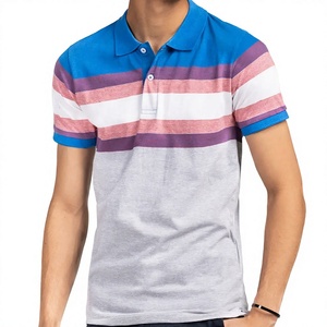 Polo en tricot rayé à manches courtes pour homme, design décontracté bicolore, coupe classique, bleu, rose, blanc, gris - Product Image 1