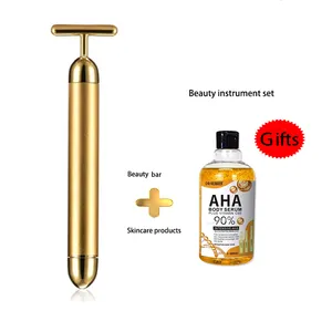 24K Gold Energy Beauty Bar Face Serum Set Vibrating Facial Lifting Skin Care T Shape Y Shape Electric Face Massager Device