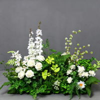 Arrangement floral artificiel de roses blanches et de delphiniums, centre de table de mariage, décoration florale pour toile de fond de scène