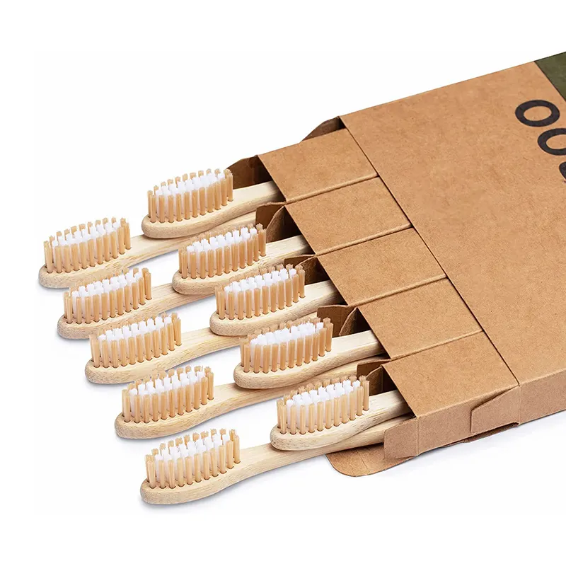 Оптовая продажа, Пользовательский логотип, биоразлагаемая перерабатываемая зубная щетка из натурального дерева, зубная щетка с бамбуковой щетиной для взрослых