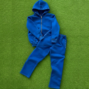 Ensemble sweat à capuche zippé pour homme bleu en coton numérique molletonné, tenue décontractée d'automne, coupe ample, respirant, écologique, 300g - Product Image 1