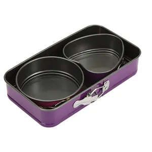 Kualitas Yang Sangat Baik Baja Karbon Non Stick 3Pcs Oven Bakeware Multi Warna Kecil Mini Cetakan Kue Nampan Set