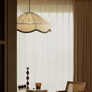 <span class=keywords><strong>Lustre</strong></span> suspendu en tissu à bords festonnés, style vintage, plissé, avec garniture vert foncé, pour chevet, salle à manger, îlot de cuisine - Product Image 5