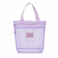 Sac de plage en filet avec cordon de serrage pour femme, léger, pochette de rangement cosmétique de voyage, organiseur portable pour articles de toilette et maquillage