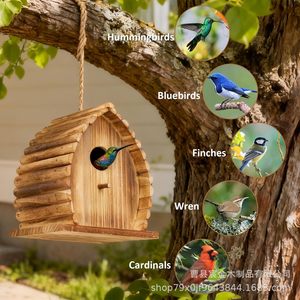 Casa de Pájaros Colgante de Madera para Exteriores, Tamaño Pequeño, para Colibríes, Pájaros Azules, Pinzones, Gorjas, Cardenales, Decoración de Jardín - Product Image 1