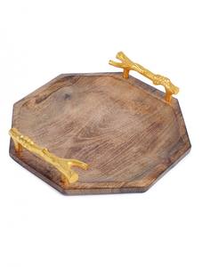 Bandeja de Madera de Diseño Moderno y Único para Decoración del Hogar, con Asas de Acero, Nueva Bandeja de Servicio y Almacenamiento de Madera de Acacia - Product Image 5