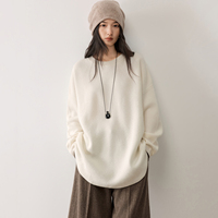Pull en cachemire pur à 100 % pour femme, col rond, coupe ample, style décontracté, tricoté, polyvalent, amincissant, pour l'automne et l'hiver