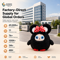 Peluche Ours Noir AI avec Oreilles, Nœud à Pois, Vibration, Capteur Tactile, Clonage Vocal, 50+ Langues, Yeux LED, Graffiti, APP, 1000mAh