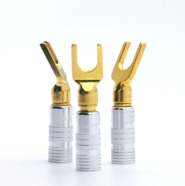 Gold Plated Brass Y U- Type Spade Terminal Banana Plug Audio Speaker Cable Wire Connector