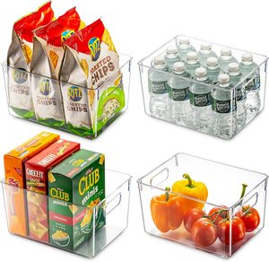 Papelera organizadora apilable y transparente para el hogar, <span class=keywords><strong>cesta</strong></span> de plástico para almacenamiento de alimentos, con asas de recorte, caja acrílica - Product Image 2