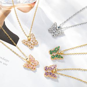 Collar de Mariposa Bañado en Oro Joyería de Moda Personalizada para Mujer Colgante de Acero Inoxidable al por Mayor con Vidrio y Pedrería de Colores - Product Image 2