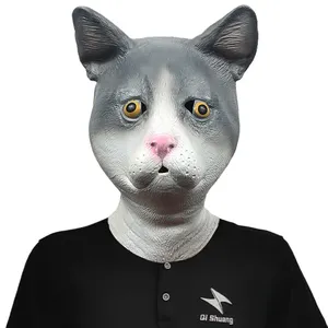 Máscara de látex realista personalizada para Halloween, fantasia de cosplay, máscara facial completa de animal fofo e gato, fantasia de festa