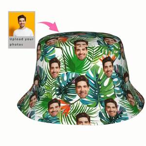 Custom Hawaiian Tropical <b>Leaves</b> Bucket Hat for Men & Women Hand-Drawn White Background Fisherman Cap for Daily Wear - Product Image 1