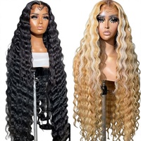 Wig Rambut Asli Manusia 270 Density 13x4 Lace Front, Raw Virgin Brazilian 40 Inch Curly Deep Wave Glueless Wig 13x6 HD Lace Frontal Wigs