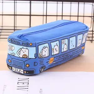 Fashion Cartoon Canvas Cute Pencil Case Box Pen Bag For Primary Students Creative Bus School Stationery Pencil Box