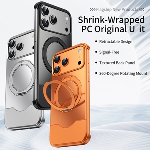 Advanced Aluminum Frameless Magnetic Case for <b>iPhone</b> 17 15 16 Pro Max With 360° Ring Stand Matte PC Back Panel Shockproof Cover - Product Image 2