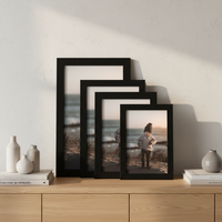 Bingkai Foto Kayu Persegi Panjang 4x6 dengan Cetakan UV KINLINK, Set 4 Buah Warna Hitam Tanpa Alas, untuk Pajangan Meja dan Dinding
