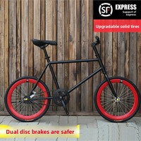 Vélo de route rigide en acier à haute teneur en carbone avec pneus pleins, frein à roue libre et double frein à disque ; Vélo de route compact de 20 pouces