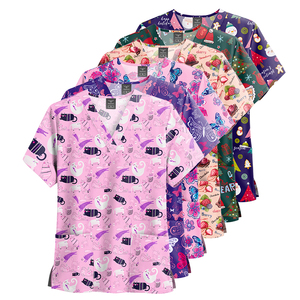 Haut de blouse imprimé respirant à manches courtes de Noë<span class=keywords><strong>l</strong></span> personnalisé de bonne qualité pour femme, ensemble infirmière, uniforme de spa - Product Image 1