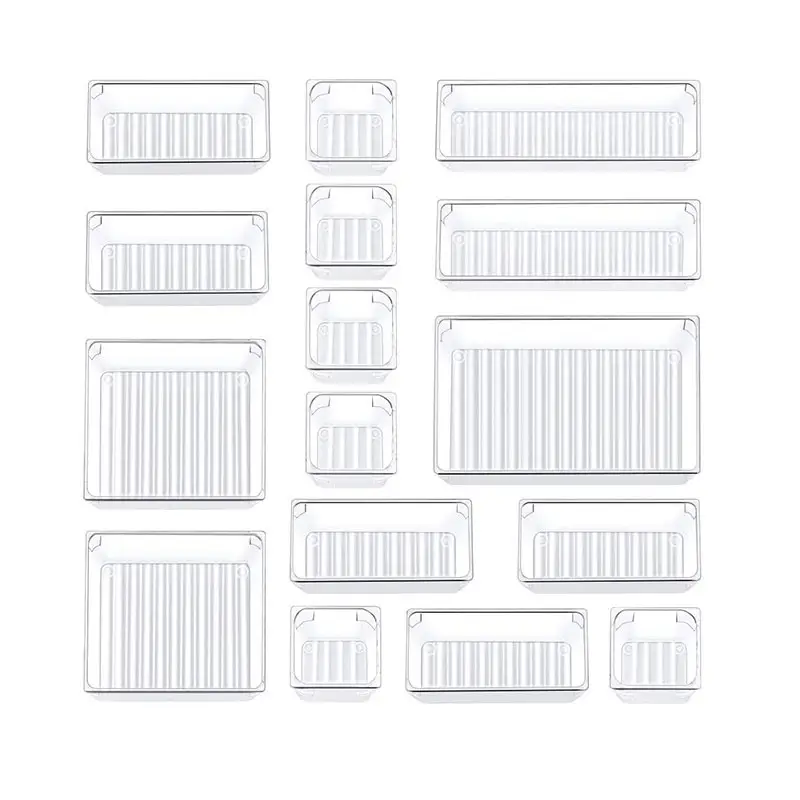24 Pcs सेट डेस्क डिजाइन विभक्त दराज आयोजक रसोई कमरे में रहने वाले डेस्कटॉप दराज प्लास्टिक भंडारण बक्से