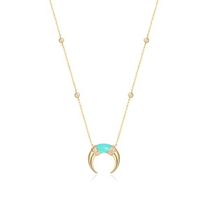 Boho de esmalte de plata esterlina de la joyería de oro buffalo tusk cuerno media luna Luna collar largo - Product Image 1