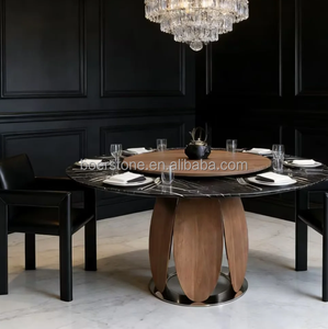 Table Ronde en Marbre Veineux Noir et Blanc <span class=keywords><strong>de</strong></span> Qualité Supérieure - Fournisseur en Gros pour les Revendeurs <span class=keywords><strong>de</strong></span> Meubles et les Développeurs Immobiliers - Product Image 2