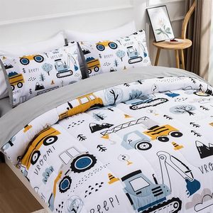 Dessin animé voiture enfants ensemble de literie 3D Technics camion couverture pelle tracteur couette pour garçons chambre décor blanc jaune-pour la maison hôtel - Product Image 5