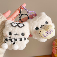 Porte-clés en peluche chat blanc mignon, pendentif de sac chaton moelleux multi-styles, porte-clés poupée en peluche pour décoration de sac à main, cadeau