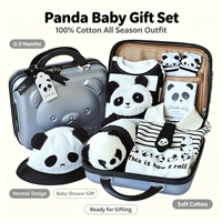 Coffret Cadeau Bébé Multi-Pièces Style Chinois Imprimé Panda 100% Coton Adouci Prêt pour l'Hiver Neutre 0-3 Mois Toutes Saisons