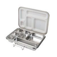 Nouvelle boîte à lunch carrée en acier inoxydable 304, conteneur alimentaire portable, compartiments à cinq grilles, boîte bento minimaliste de grande capacité