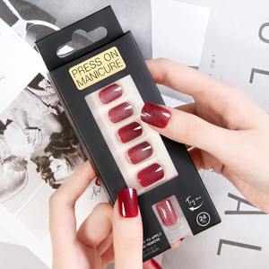 12 Uñas Postizas Acrílicas de Media Cubierta con Forma de Almendra, Diseño Ojo de Gato Súper Brillante, Cuadradas Medianas, Románticas, con Pegamento, Color Caramelo, A064 - Product Image 2