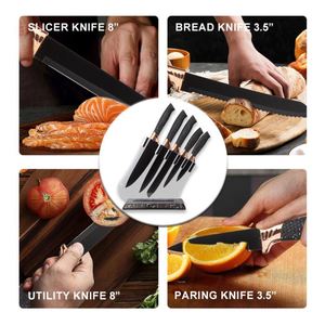 Premium Luxury 5 Piece Stainless Steel Non-stick Chef Knife Restaurants <b>Titanium</b> Grain Kitchen Knives Set with Acrylic Holder - Product Image 5