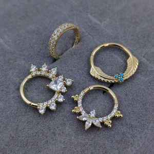 Pendientes de Oro Sólido de 14K con Piedras Preciosas, Piercing de Septum, Anillo Segmentado con Bisagra, Joyería para Piercing Corporal, Anillo de Nariz al por Mayor - Product Image 5