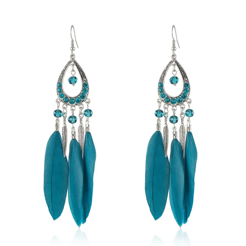 New Ethnic Style Feather Long fine jewelry earrings with Amazon as the source of goods
